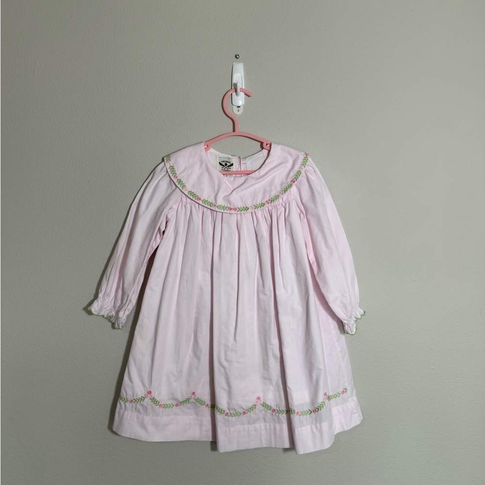 Girls' Pink Embroidered Long-Sleeve Dress